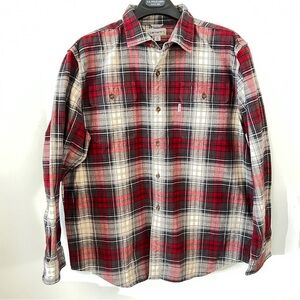 Carhartt Heavy Flannel Red l, White and Black Plaid Button Down Shirt
